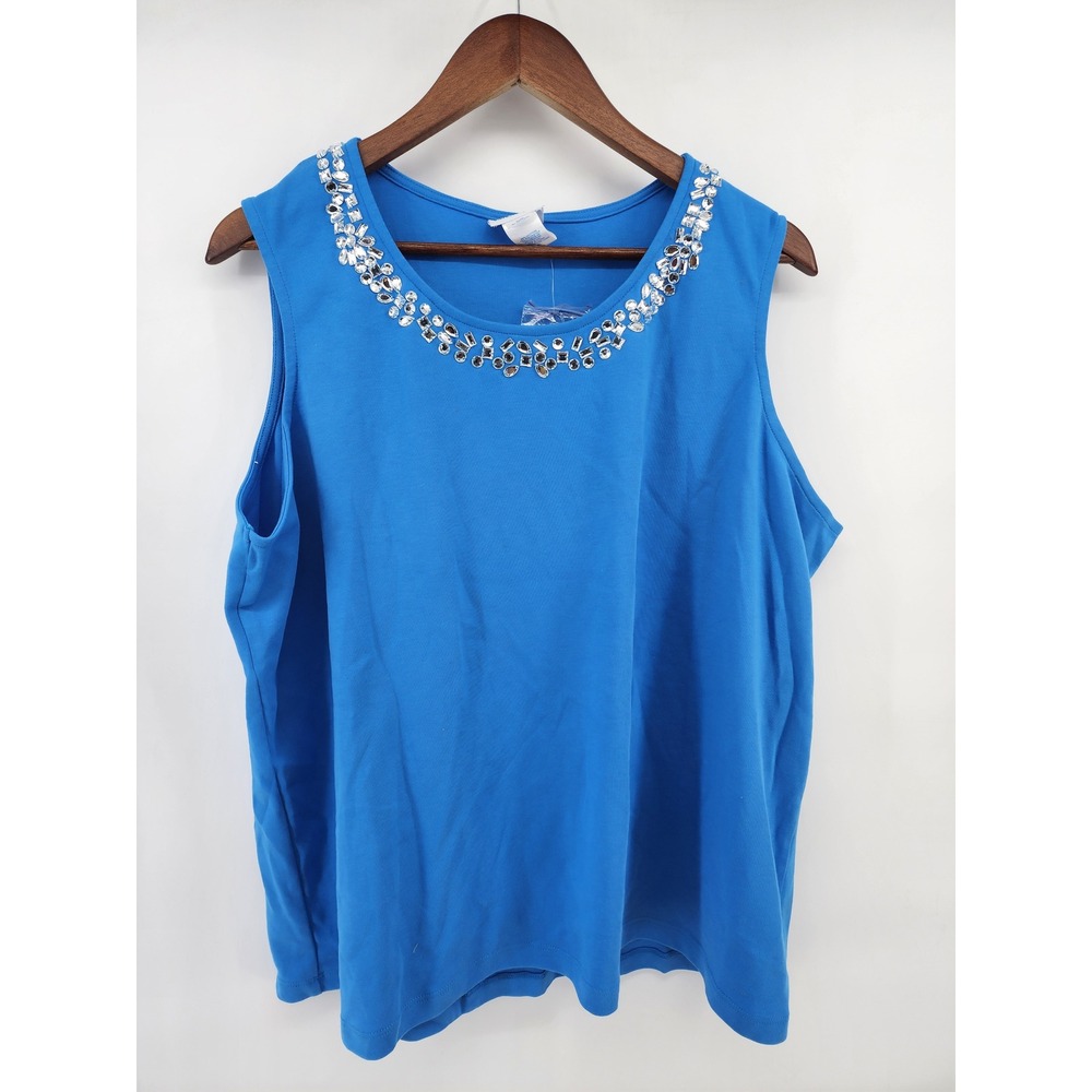 Vicki Wayne Womens XL Blue Rhinestone Embellished Sleeveless Knit Top BL7517430
